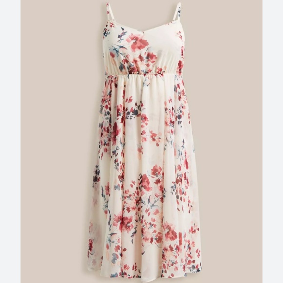 Torrid Midi Chiffon Pleated Dress Size 2x Flowy Sleeveless Floral Easter Casual - Picture 5 of 11